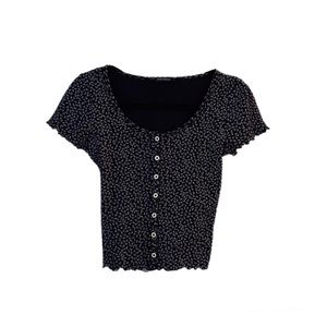 Brandy Melville blue flowered buttoned top